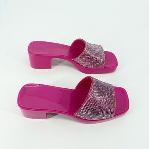 Pink Glittery Mules with Block Heel